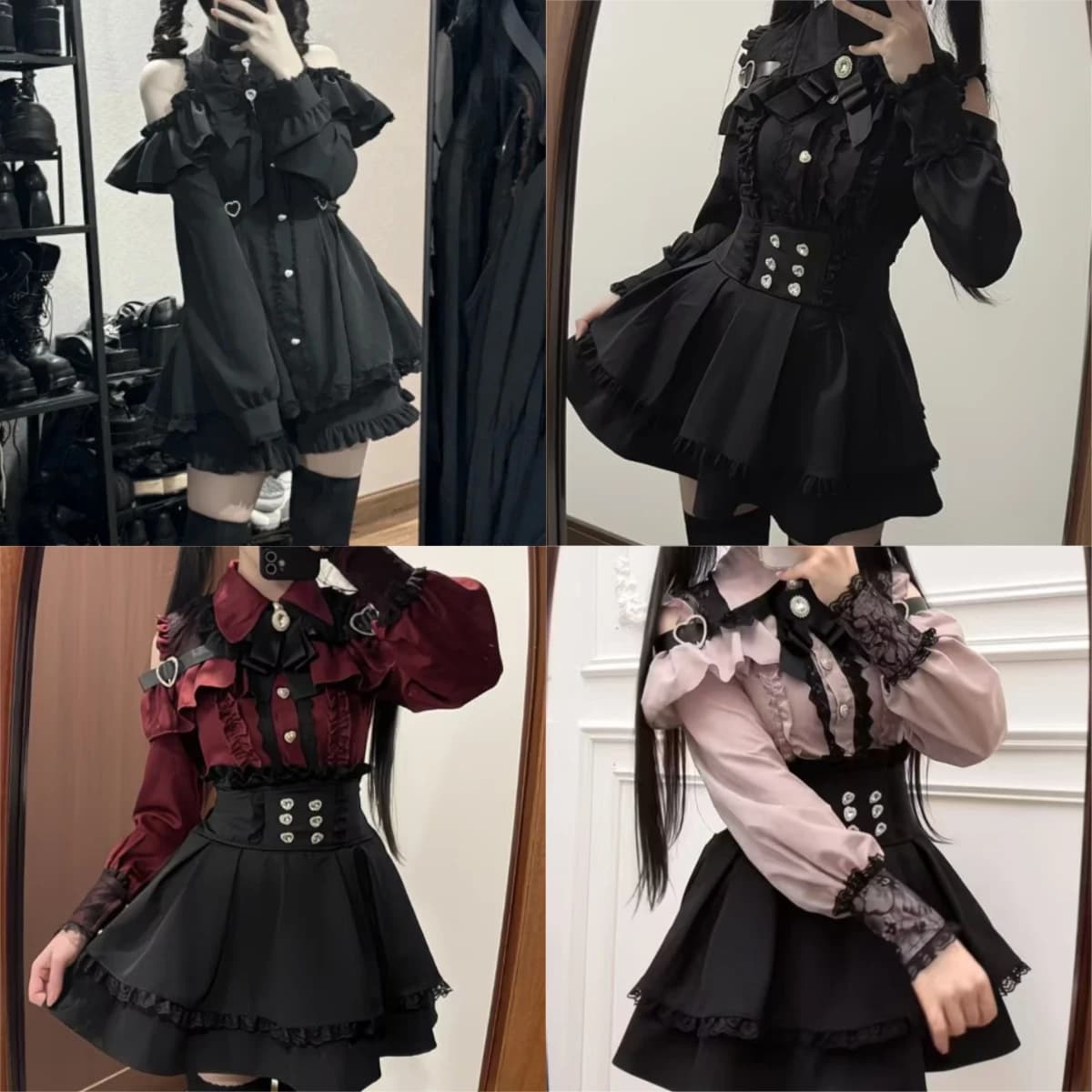 Gothic Y2k Lolita Bow Dress Shorts Set Women Party Female Vintage Lace Ruffles Off Shoulder Button Shirts Sweet Slim Japanese