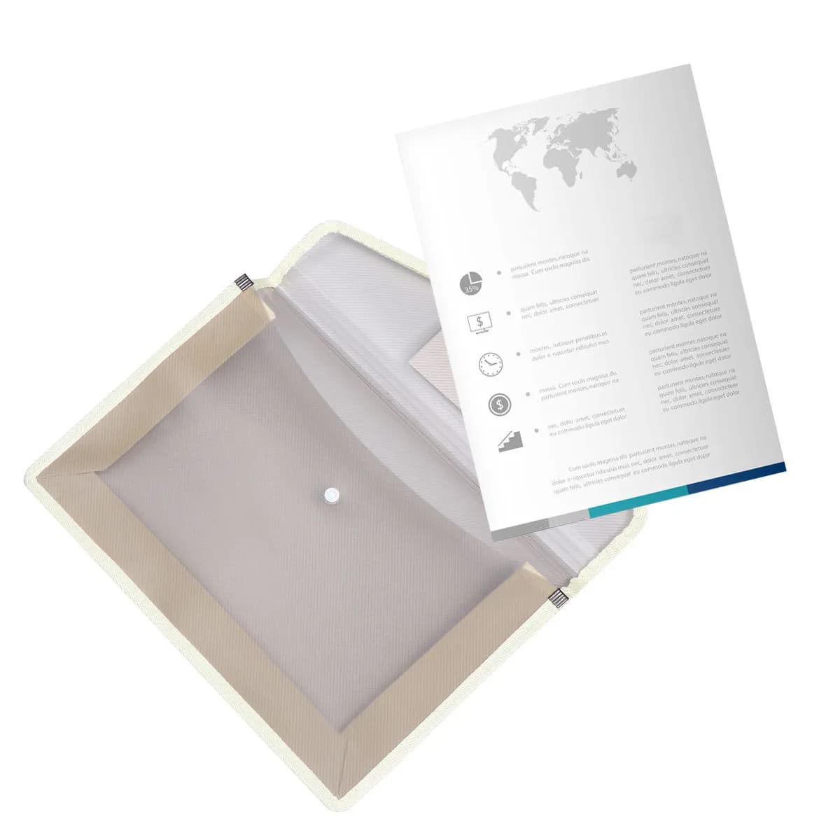 Organizzatore di documenti da 3 pezzi, cartella portadocumenti A4, in PVC trasparente, impermeabile, portatile, per riporre articoli di cancelleria, con chiusura a bottone a pressione