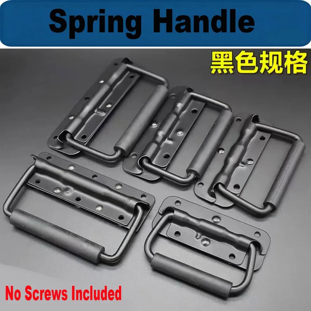 1Pcs Folding HandleTool Box Movable Ring Industrial Equipment Cabinet Iron Material Spring Handle Black Luggage Spring Handle