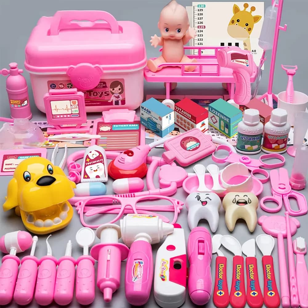 Set di giochi di ruolo per dottori e infermiere Strumenti medici con iniettori per stetoscopio in una scatola per trolley da gioco di finzione Regalo ideale per bambini Ragazzi e ragazze