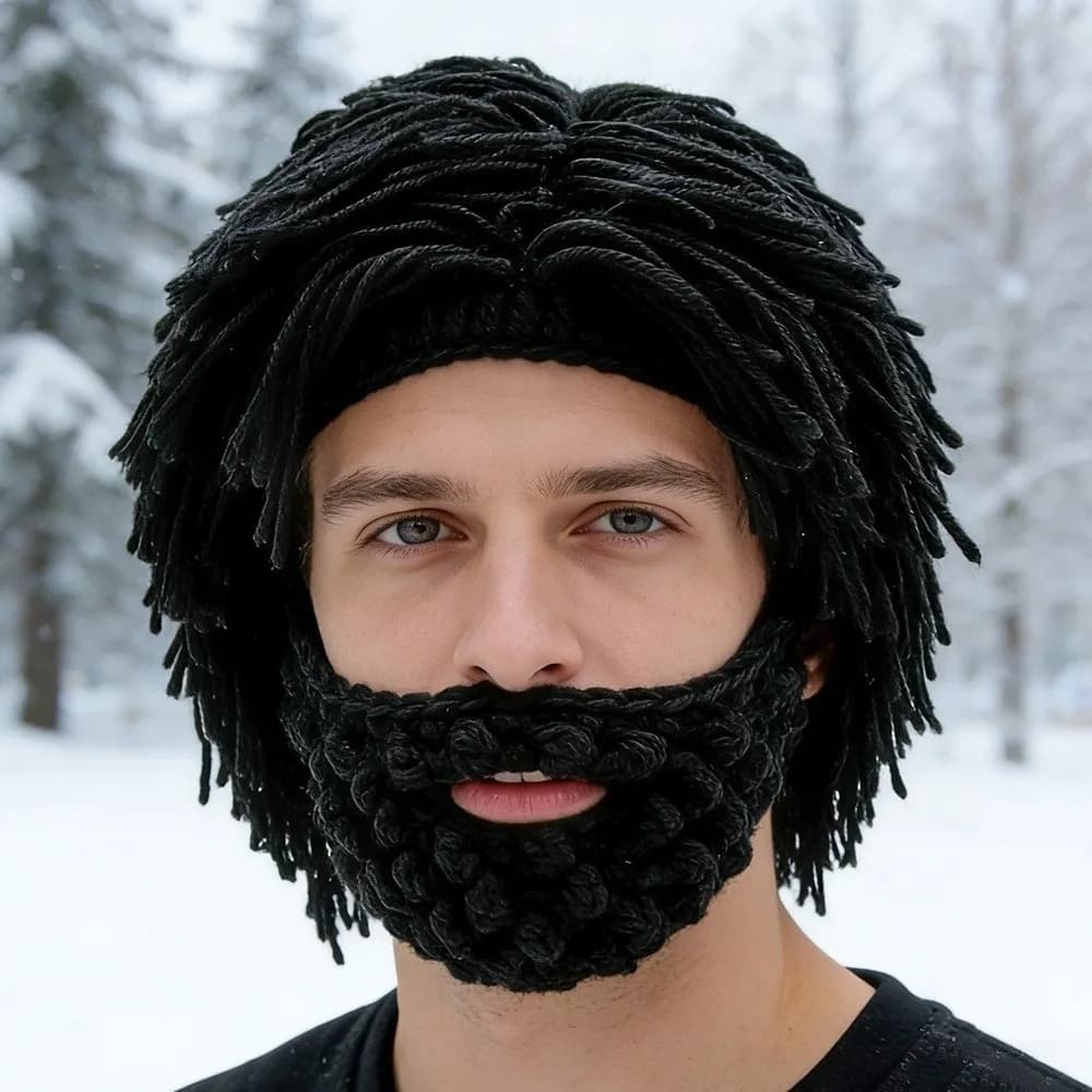 Creative Funny knitted cap Handmade wig in punk style Beard hat Winter cap warm winter season for men and women Hat Hobo