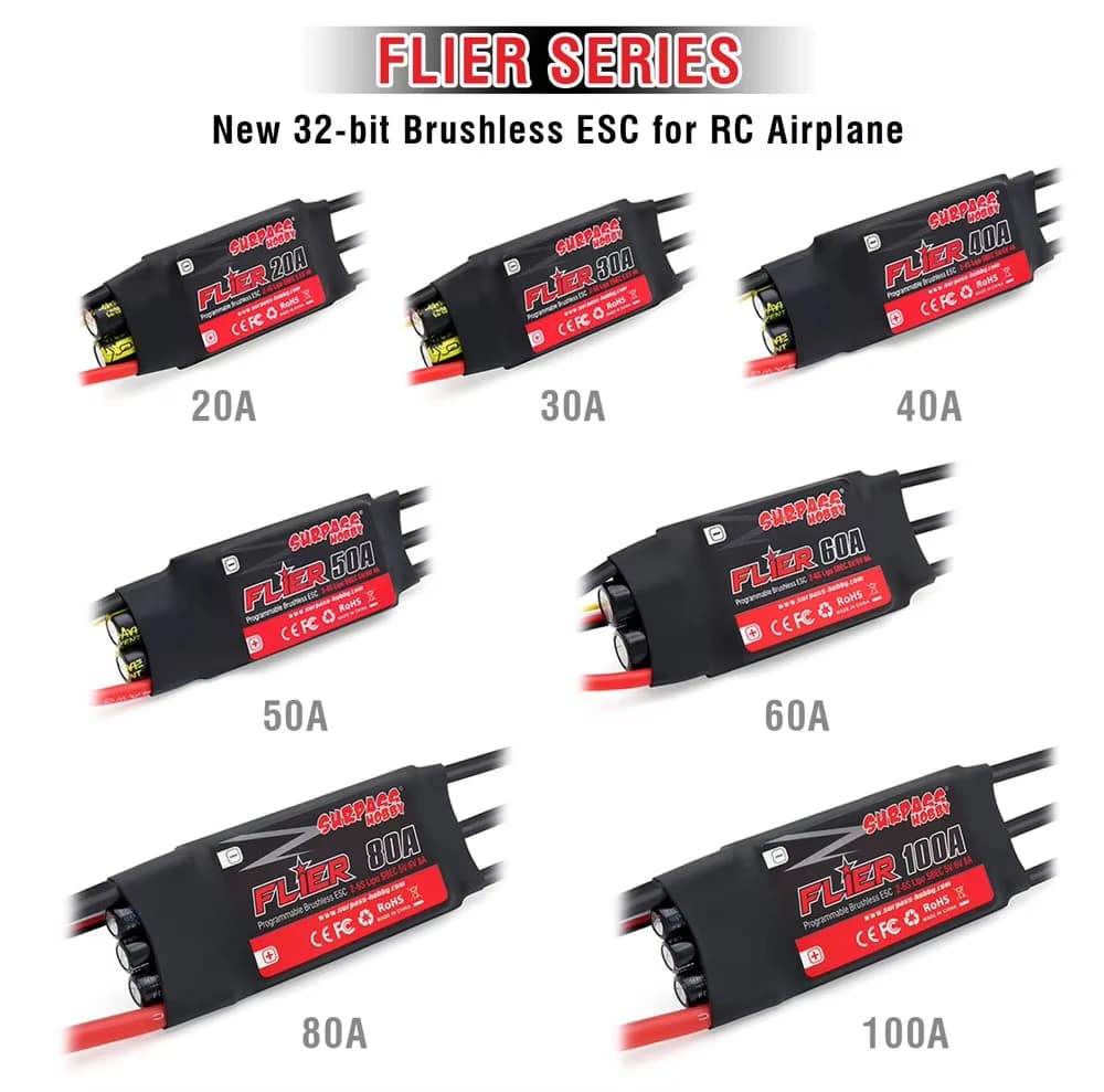 SURPASS HOBBY Flier 20A 30A 40A 50A 2-4S/ 60A 80A 100A 2-6S ESC Brushless a 32 bit con BEC commutabile 5V/6V per Aeromodelli RC ed Elicotteri