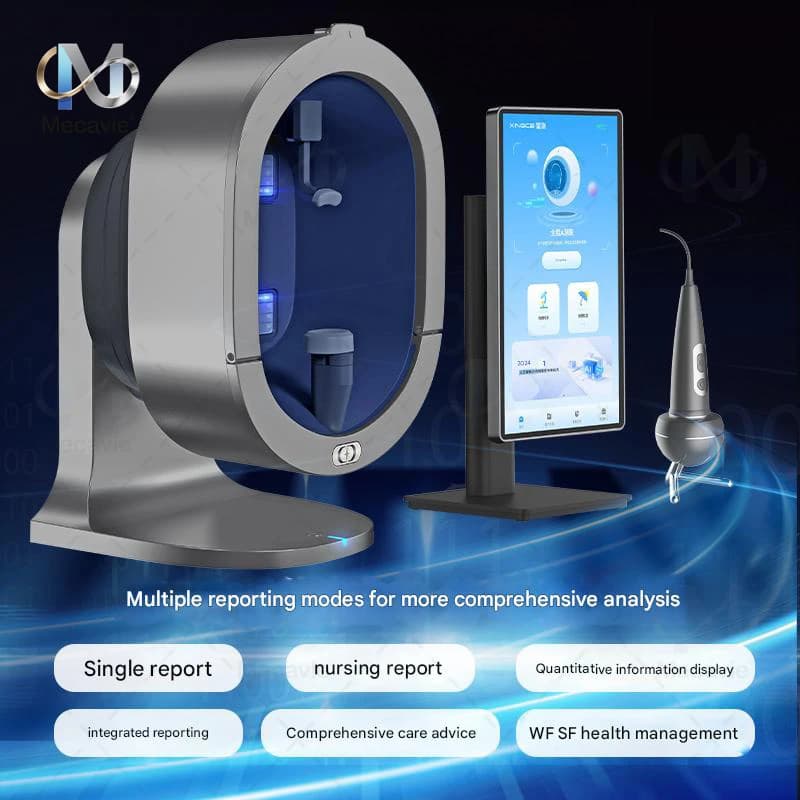 Macchina analizzatrice della pelle per il rilevamento dell'idratazione e dell'olio del viso con fotocamera HD e report in tempo reale, dispositivo per test cutanei per centri estetici.