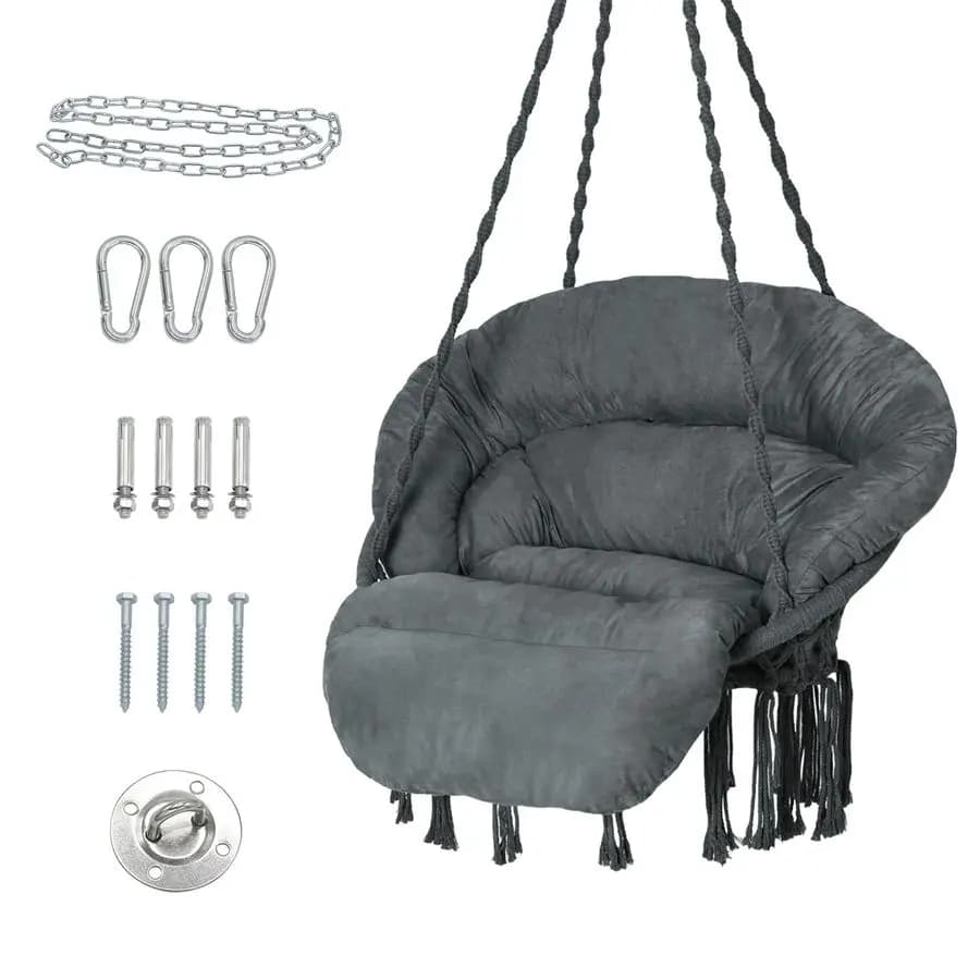 Chair with pillow, macramè rocking chair made by hand with fixing kit, hanging chair in bohemian style cotton rope for bedroom