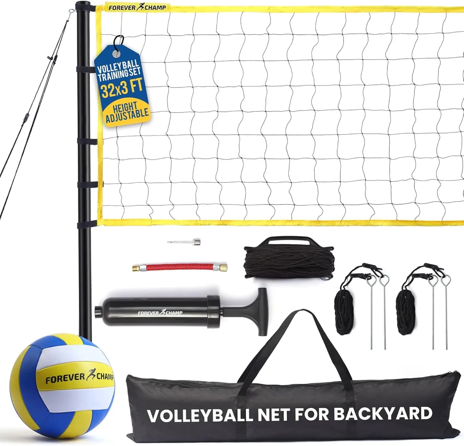 Portable Volleyball Network Set with Regulatory Size Network, PU Ball, Transport Bag, Poles And Pump For Outdoor Games