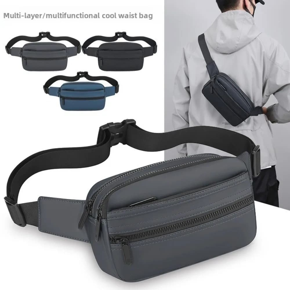 PU Casual Men's Shoulder Bag, Lightweight, Single Shoulder, Multifunctional Waist Adjustable for Running and Gym