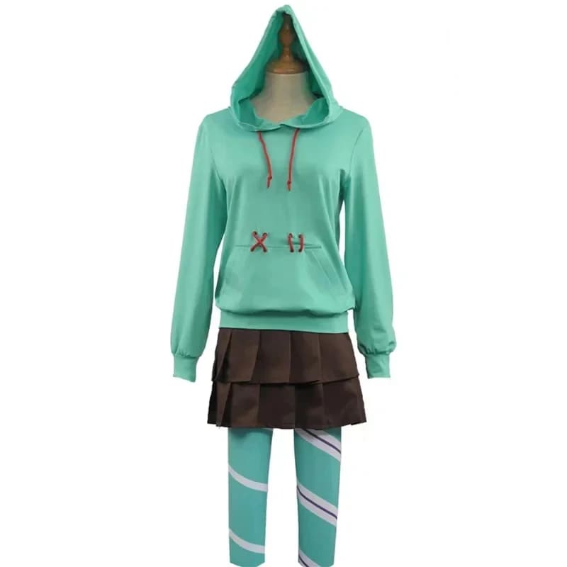 Costume Cosplay Halloween Ralph Vanellope di Schweetz - Completo con Felpa con Cappuccio, Gonna e Calze (ABC123)