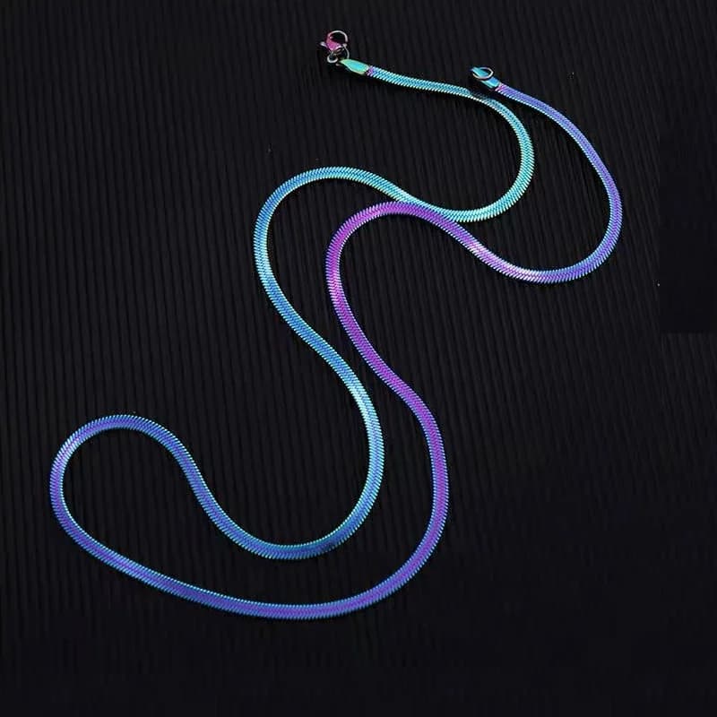 New Stainless Steel Rainbow Clorful Blade Flexible Snake Cuba Link Chain Necklace Men Women Classic Choker Vintage Jewelry Gift