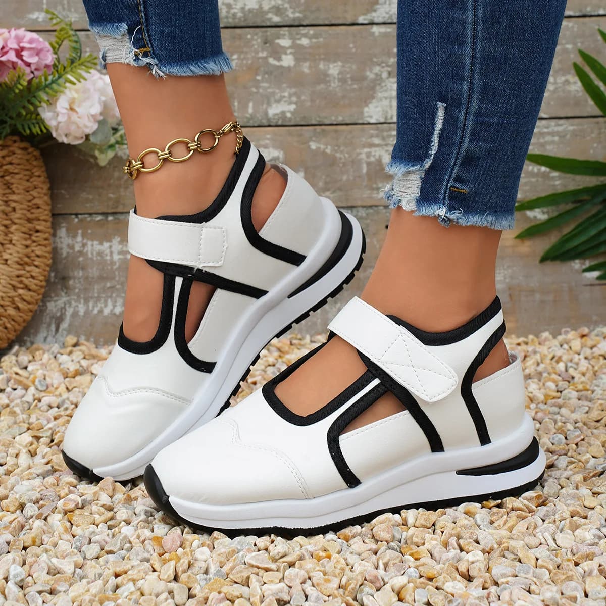 Women Out Platform Sneaker Sandals Velcro Strap Thick Sole Height Shoes Breathable Casual Beach Walking Summer Ladies Footwear