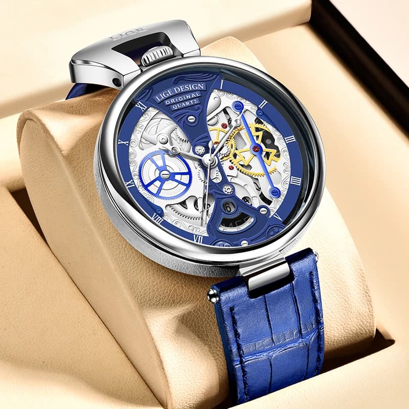 LIGE Orologio da uomo Orologi al quarzo creativi Moda Casual Impermeabile Data automatica Cinturino in pelle Orologio da uomo di lusso Regalo da uomo + scatola