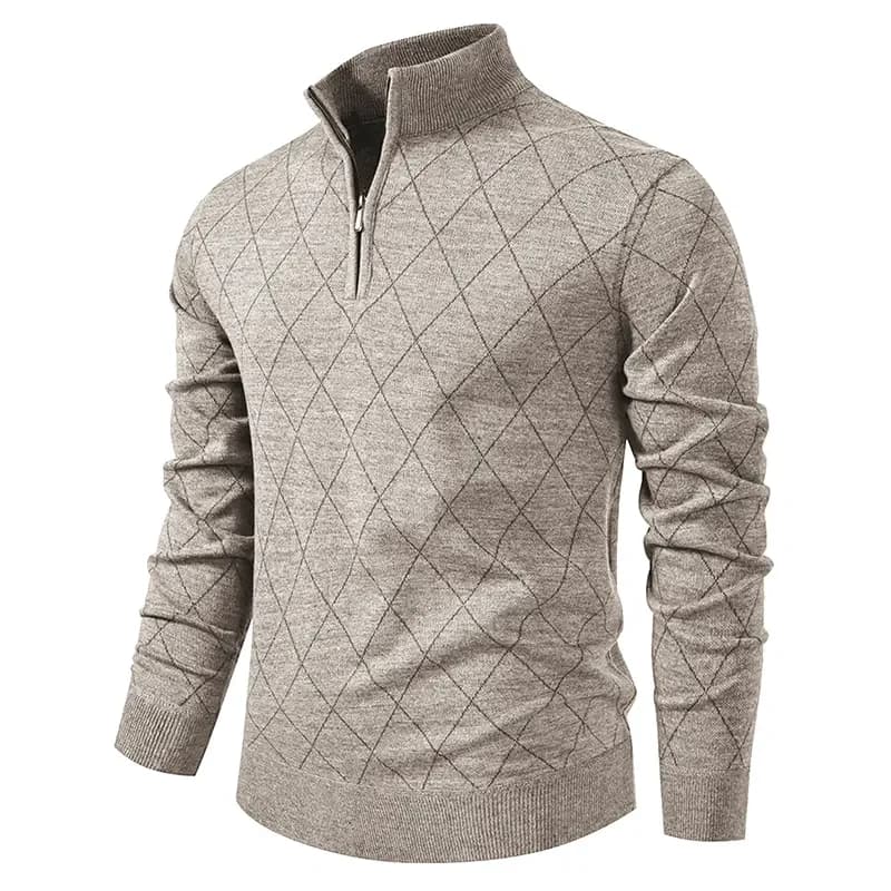 Nuovo Maglione da Uomo in Maglia con Zip 1/4, Pullover in Pile con Collo Alto, Maglioni Casual da Uomo