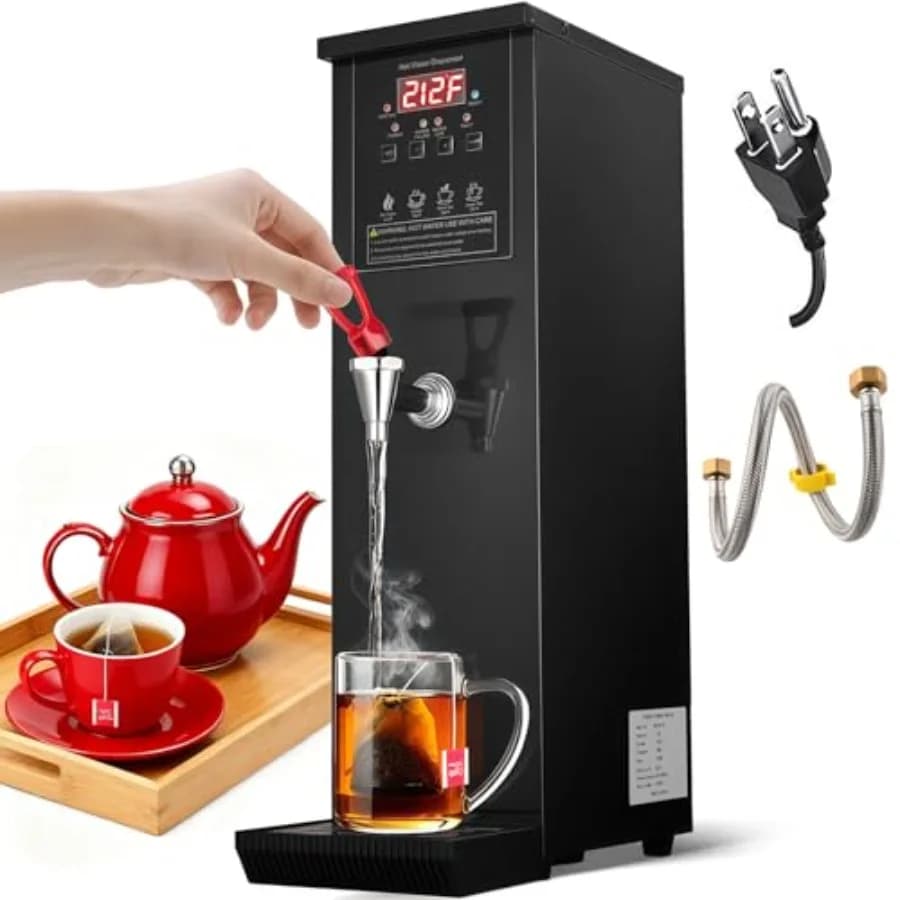 Dispenser Commerciale da Banco per Acqua Calda con Riempimento Automatico e Riscaldamento Graduale 1500W Nero 104-212F Regolabile per Bubble Tea e Ufficio