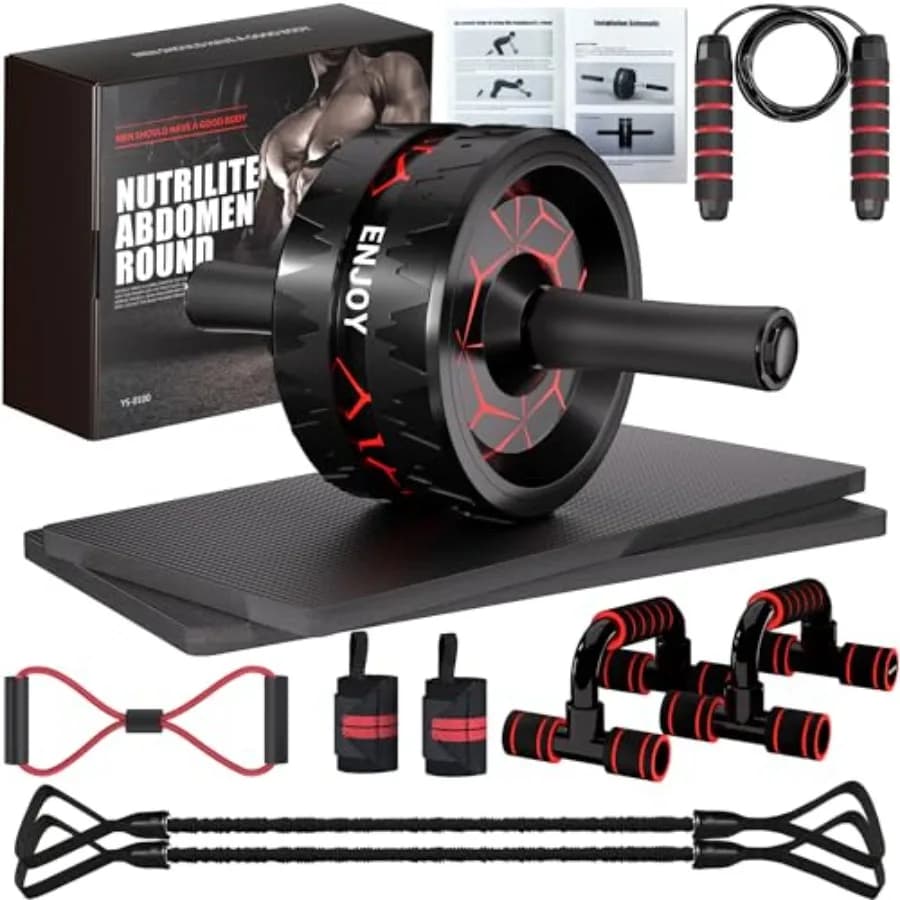 Wheel kit for Abdominals with Resistance Bands, Knee Mat, Jumping Wheel and Fleece Bar in Black and Blue