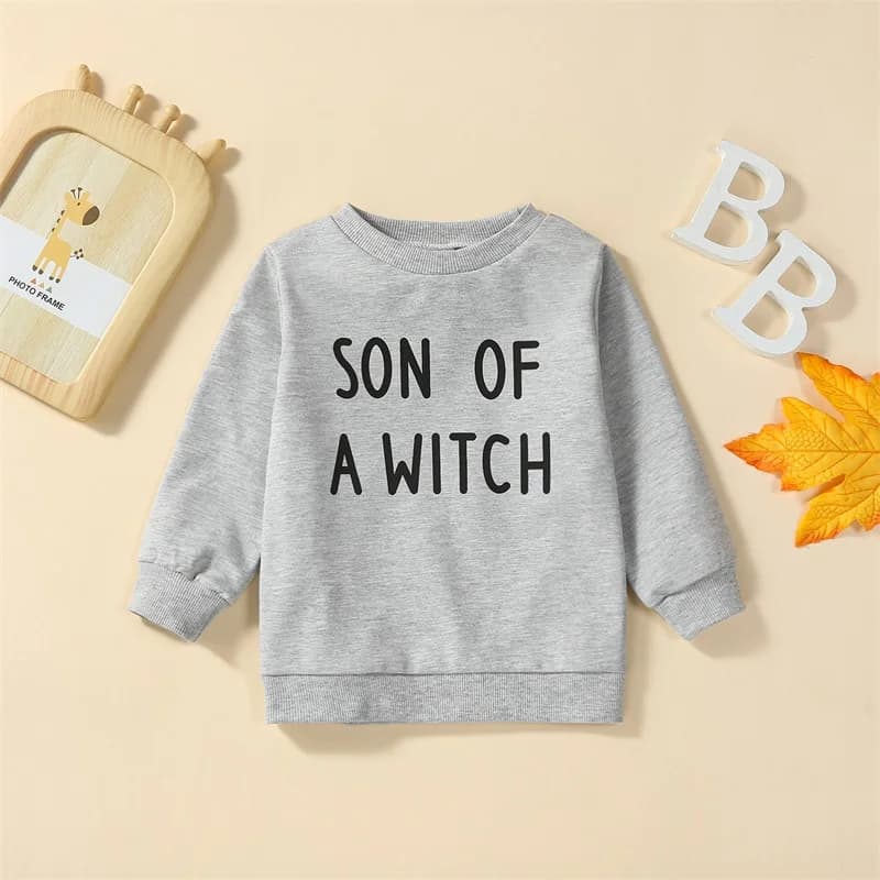 Felpa con cappuccio per costume di Halloween per ragazzi da bambino, manica lunga, girocollo, lettere, stampa, felpa, pullover, vestiti spettrali per bambini per dolcetto