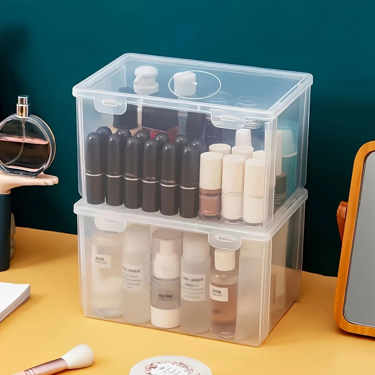 1 piece large rectangular plastic box, transparent stackable storage box with lid, light plastic container
