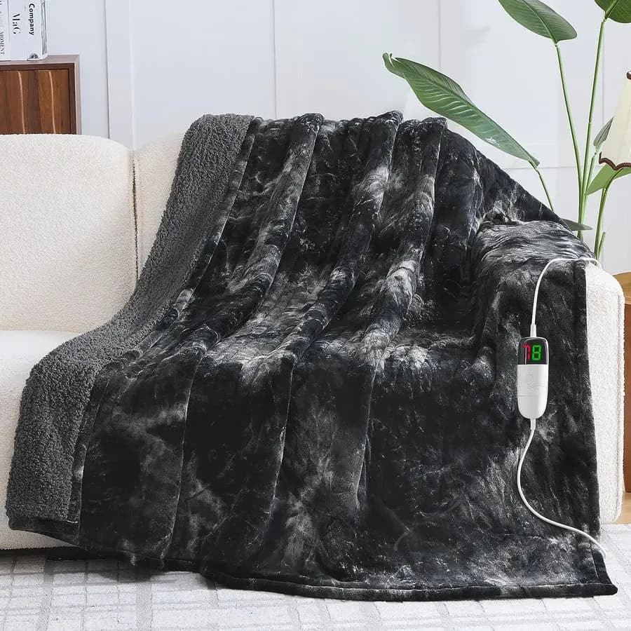 Coperta Elettrica Riscaldante, Plaid Termico in Finta Pelliccia Sherpa per Divano e Letto, Regalo Invernale Caldo per Donne e Uomini, Coperta Termica da Bracciolo