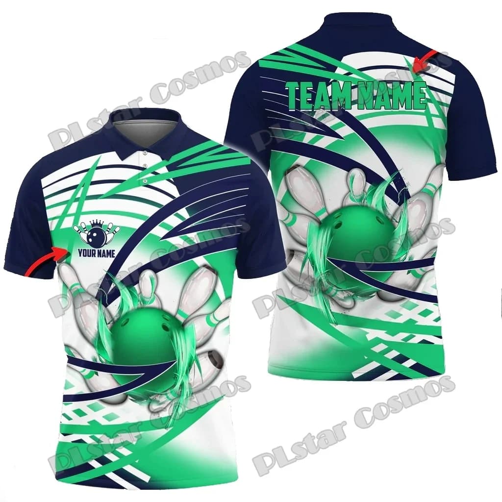 Palla da bowling e spille Occhio della tempesta Nome personalizzato Polo da uomo stampata in 3D Polo estiva casual unisex Premium PLP70