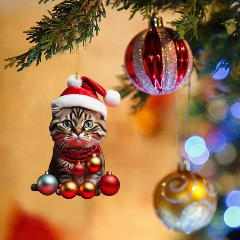 2024 nuovo cartone animato simpatico gattino albero di natale ciondolo cartone animato di natale simpatico cappello di babbo natale gatto albero di natale ornamenti appesi