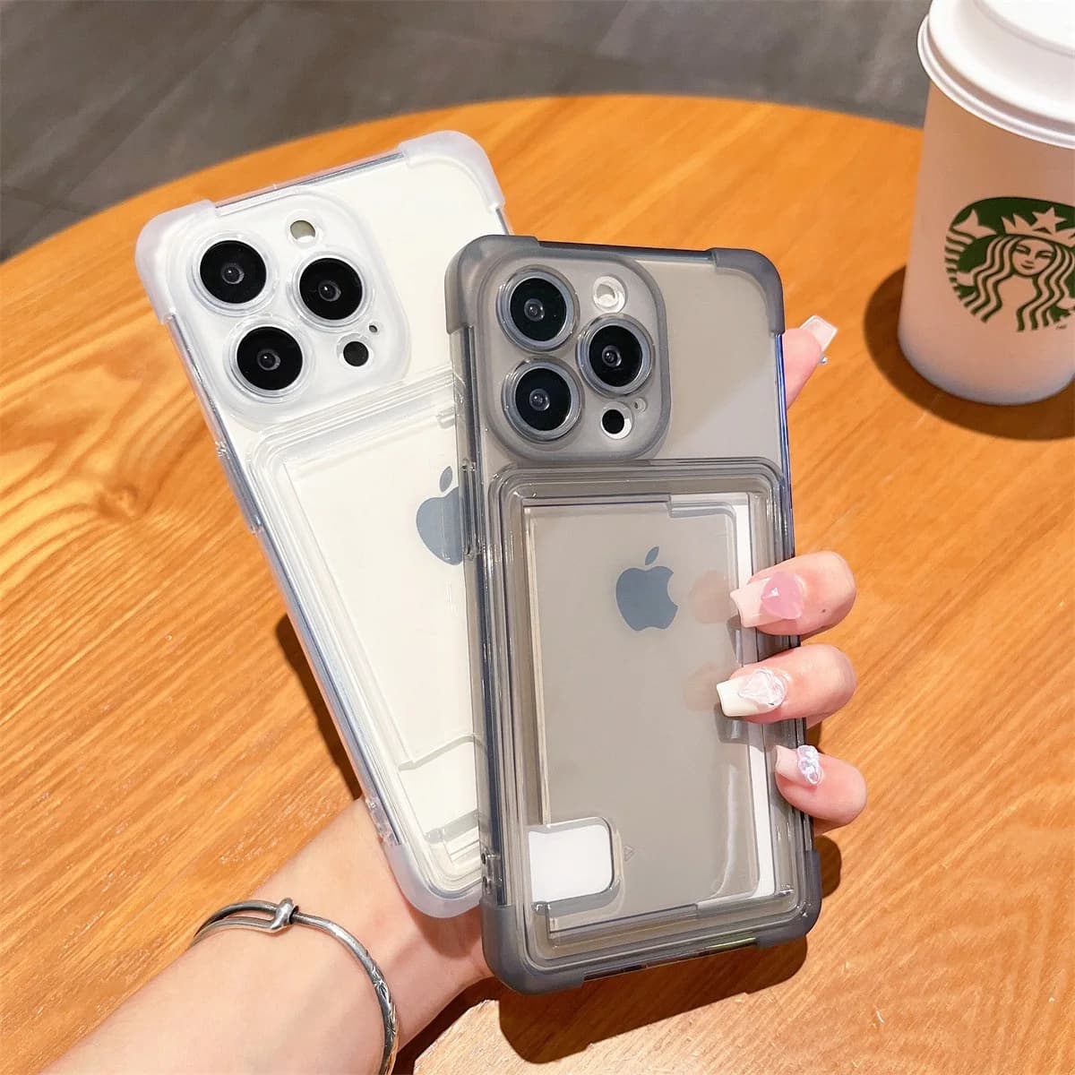 Custodia morbida per telefono in TPU con slot per schede trasparente antiurto per iPhone 17 16 15 14 Plus 13 12 11 Pro Max Air Cover posteriore per paraurti in silicone