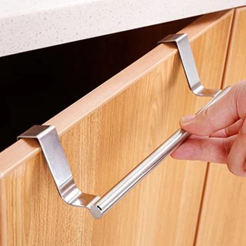 1-6pcs Kitchen Cabinet Door Towel Bar Stainless Steel Door Back Towel Hanging Holder Bathroom Punch-free Towels Hooks Organizer