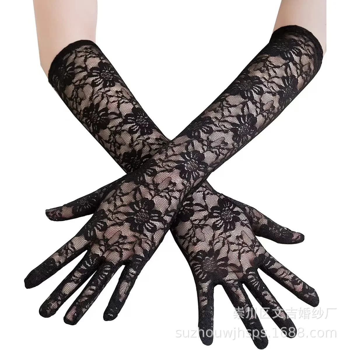 Women's sexy lace gloves, summer, breathable, thin, transparent, refined, for cycling, cosplay Lolita, soft, 40 cm
