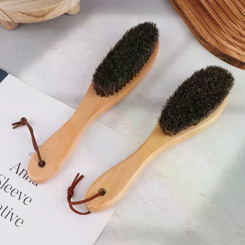 Spazzola per crine di cavallo Manico in legno Spazzola per lucidare scarpe Spazzola morbida per la pulizia del bucato in crine di cavallo Spazzola per la cura della pulizia antistatica