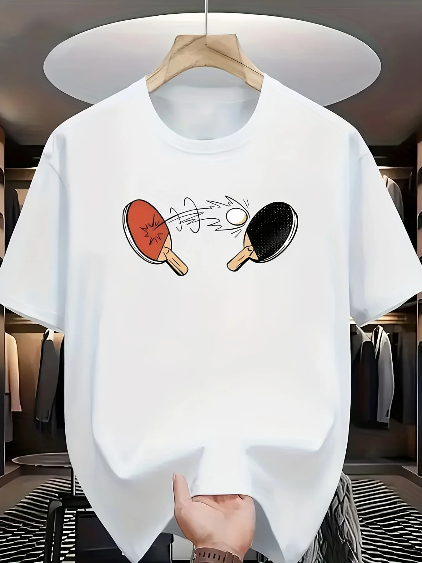 T-shirt con grafica Ping Pong Table Tennis Paddle Ball, in cotone traspirante, a maniche corte, per uso quotidiano