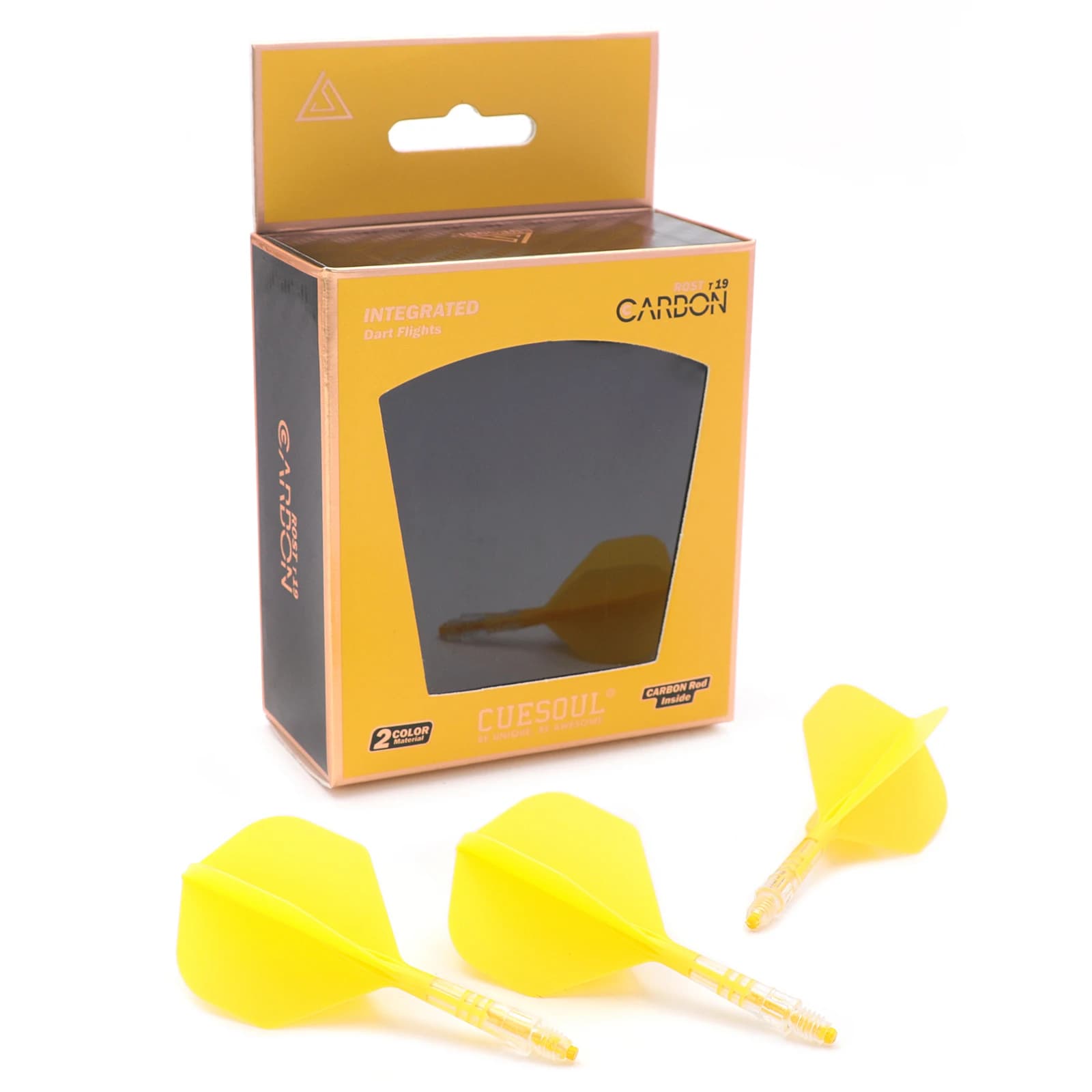 CUESOUL ROST T19 Asta per freccette integrata in carbonio e volo a forma standard, volo giallo con albero giallo