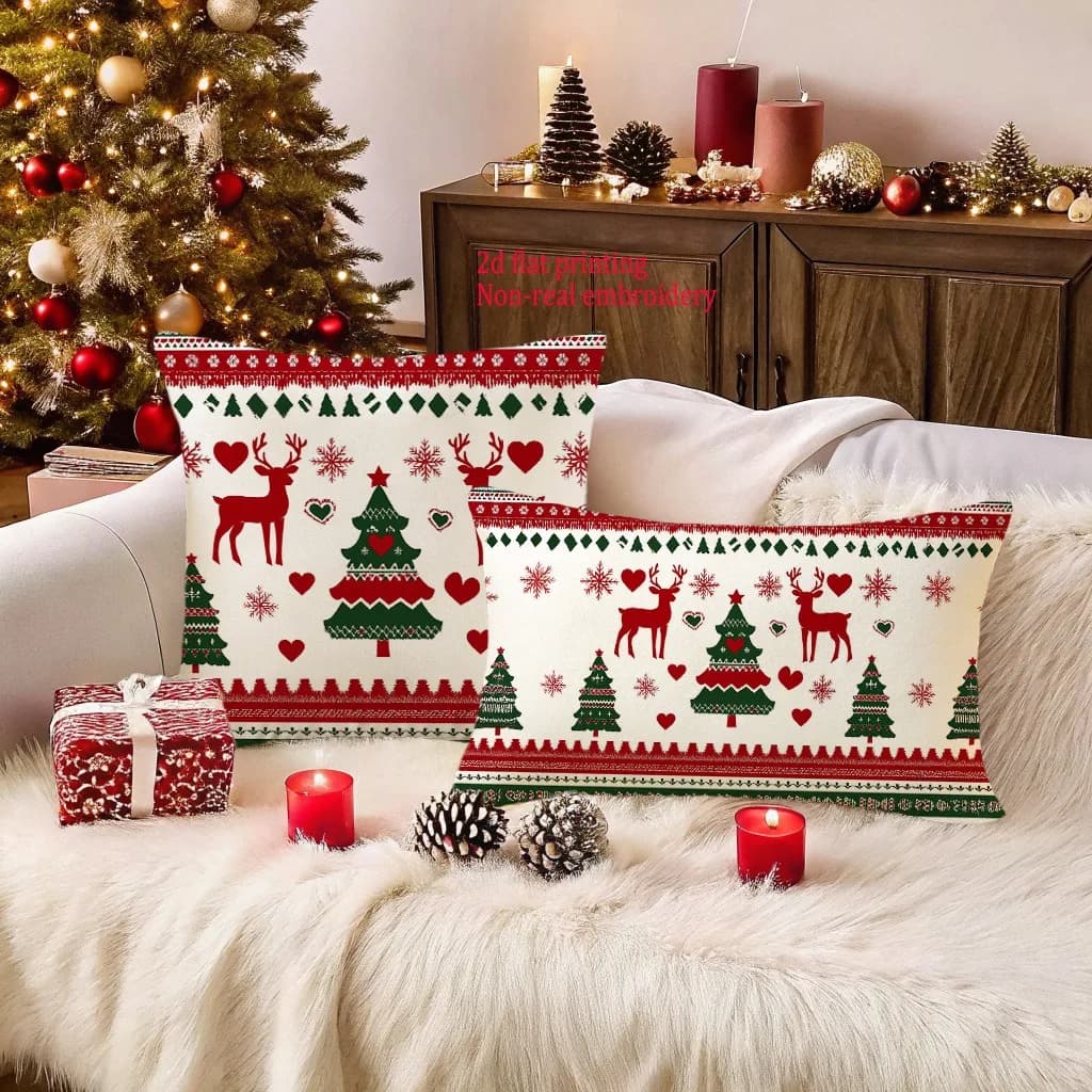 Christmas Loyalty: reindeer drawings and trees for cozy holidays Sofa cushion lining, New Year's home decoration