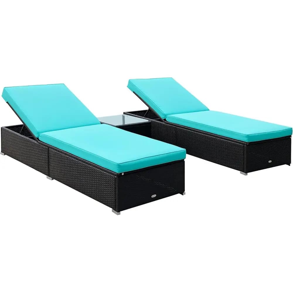 Outdoor seating set in 3 pieces with adjustable backrest, coffee table, water resistant pillows and PE rattan chairs in brown/turch
