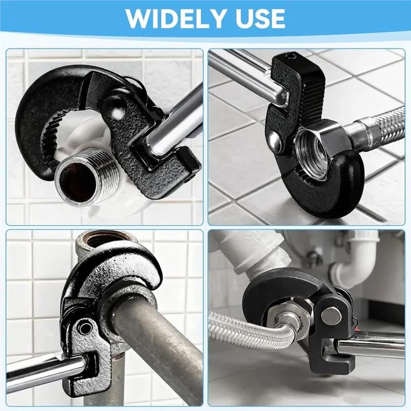 AB13-Stand Tap Wrench Set Adjustable Tap Wrench 8-28 Mm Tap Wrench With 7 Sleeve Tools (8-17 Mm) For Bathroom Toilets Tap