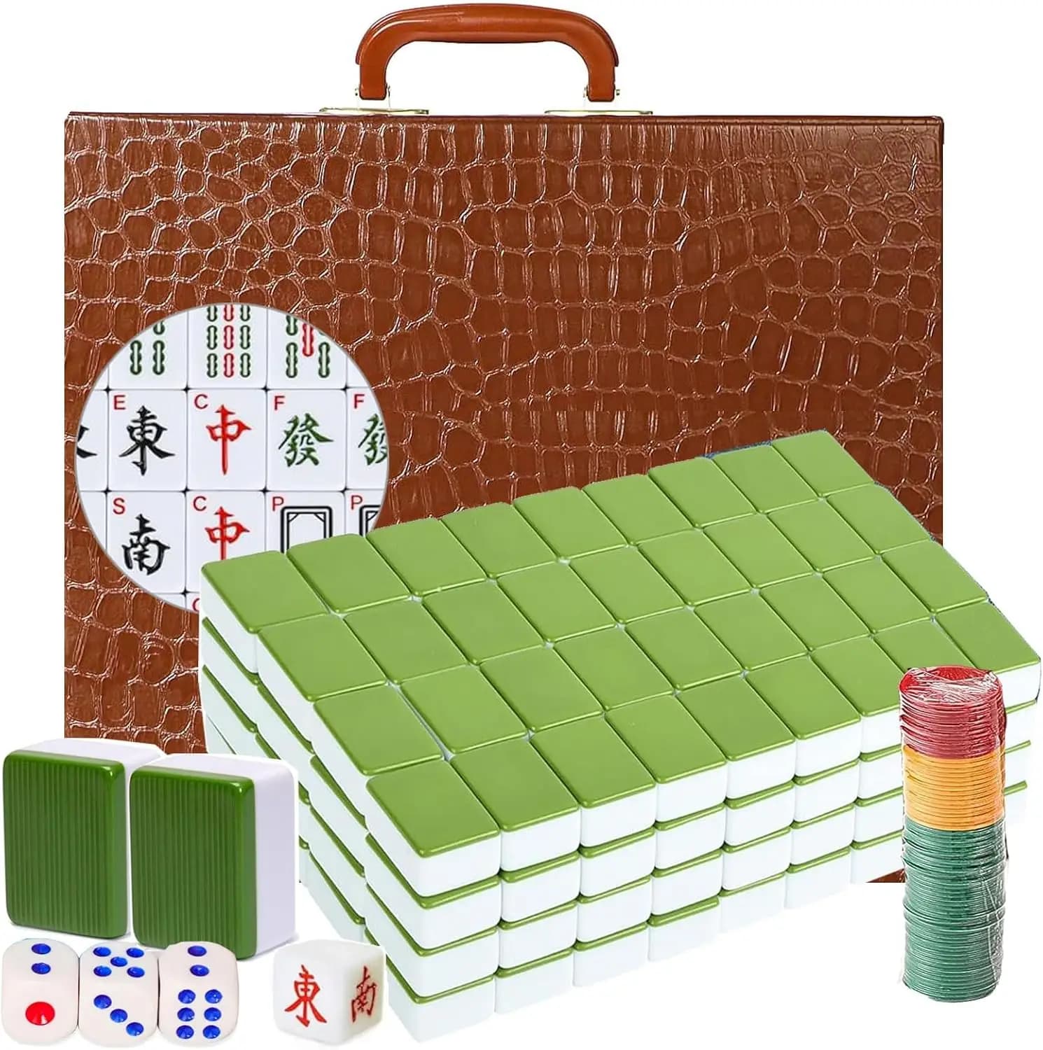 Set Mahjong, 146 Tessere Grandi da 1,5'', Numeri Arabi, Valigetta da Viaggio, Melamina Resistente, Gioco Mahjong Cinese