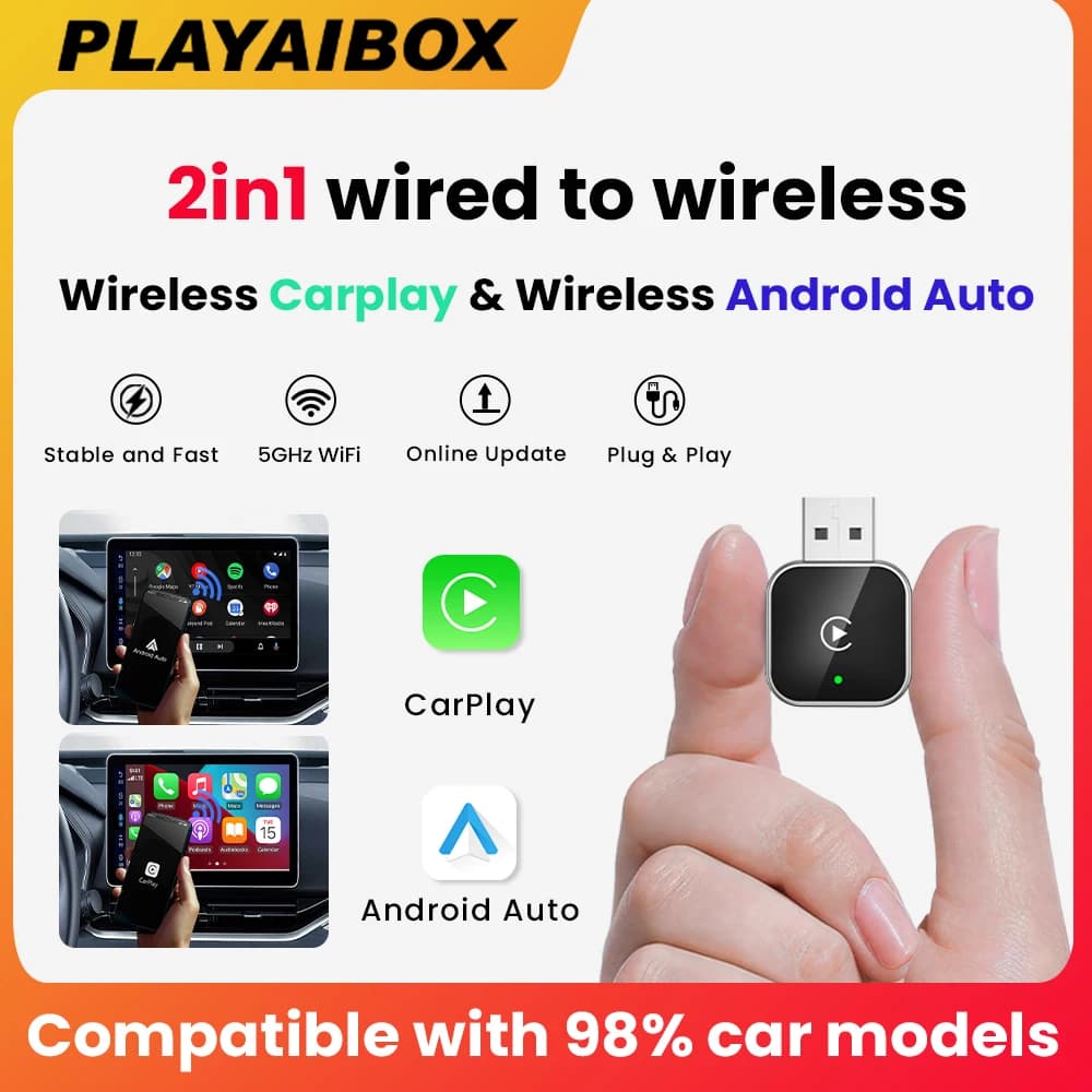 2025 NEW 2in1 Wireless CarPlay Android Auto Smart Dongle Plug And Play Adapter For Dacia Volvo MG Hyundai Opel Toyota Jeep VW