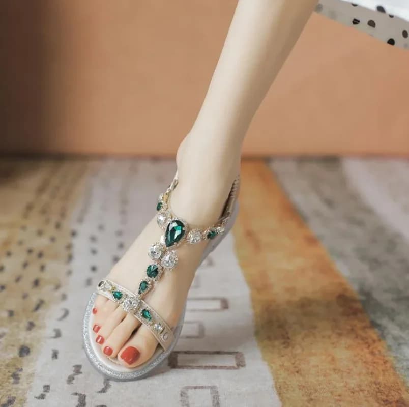 Rhinestones Beach Wedges Heel Open Toe Ladies Shoes Flat Summer 2025 with Medium Heels Footwear Sandals for Women Sale Daily F H