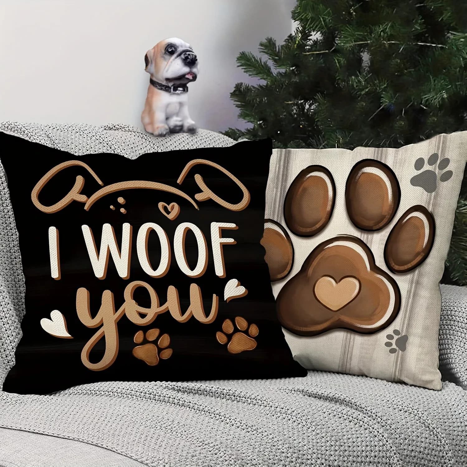 Fodera per cuscino a tema zampa di cane e cuore, 4 pezzi, adatta per divano, auto, camera da letto, fodera decorativa per cuscino