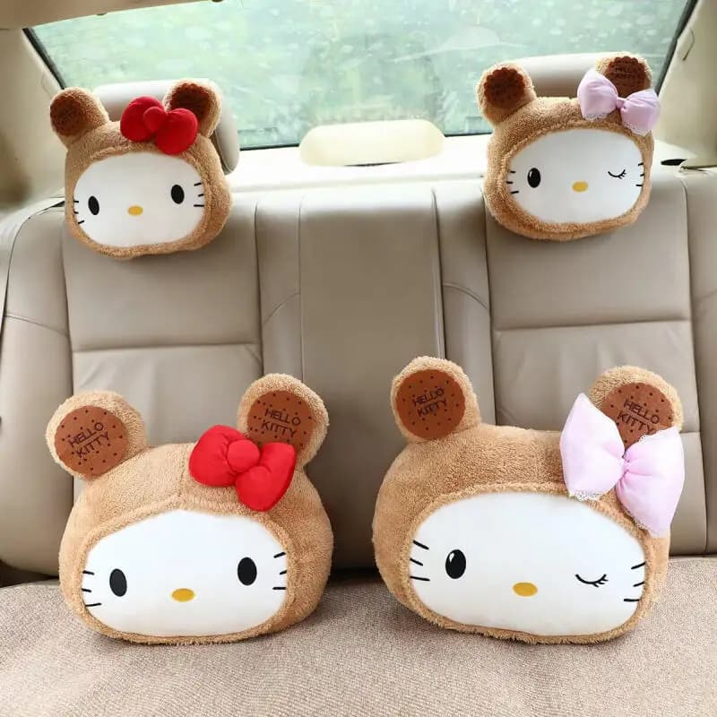 Cute Hello Kitty Car Neck Pillow Headrest Sanrio Design Creative Soft Plush Anime Car Head Support Cushion Auto Interior Decor