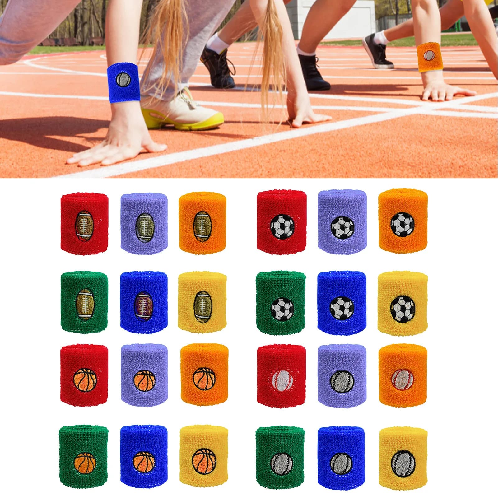 Cute Cartoon Ball Pattern bambini Wristband Kid Sport Sweatband supporto per il polso Brace Wraps Tennis Badminton basket Guard