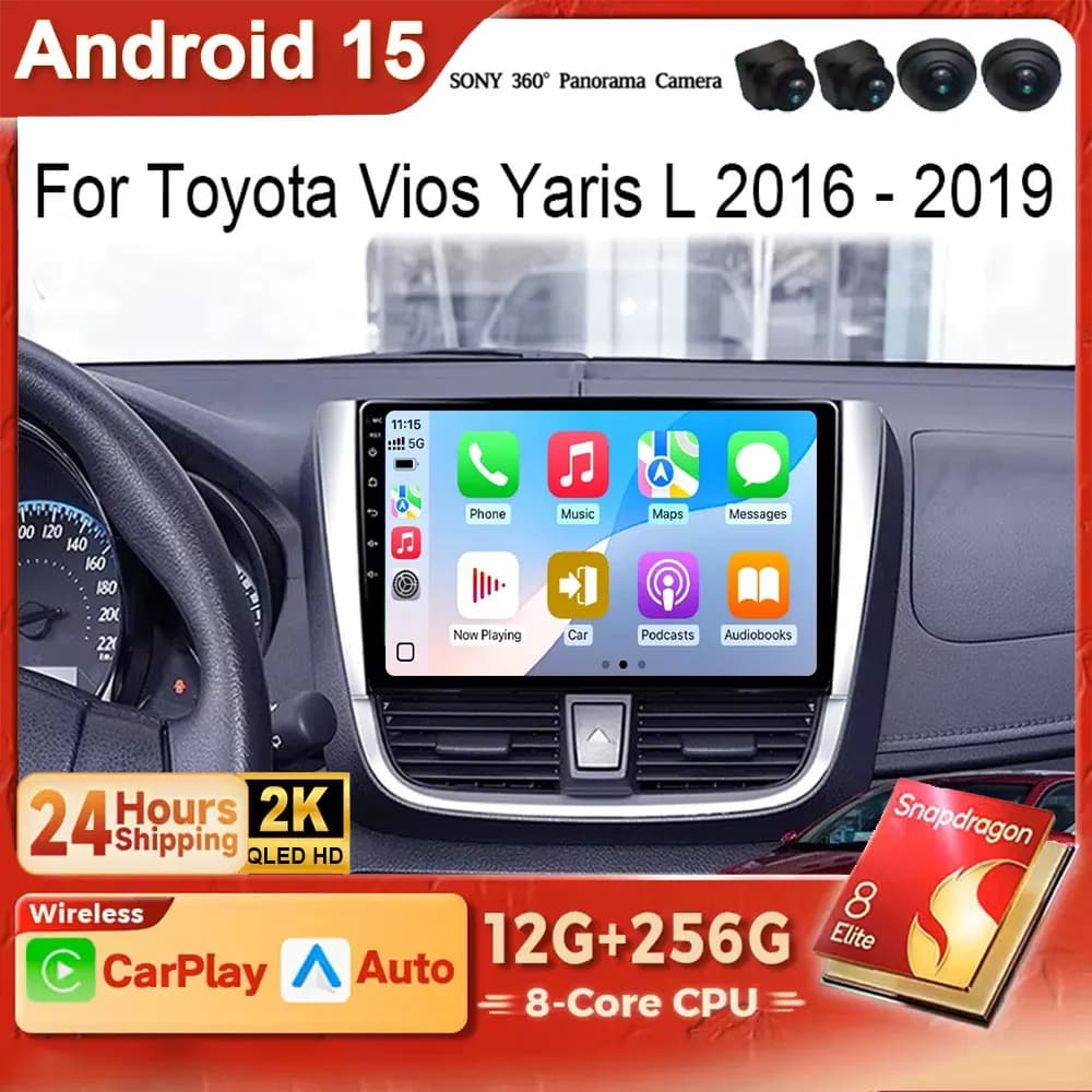 Android 15 4G Car radio GPS Stereo For Toyota Vios Yaris L 2016 - 2019 8Core Multimedia Video player 2DIN Autoradio DSP Carplay