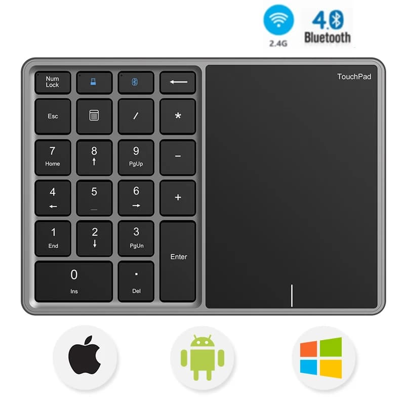 Jomaa Bluetooth Numeric Keyboard with Touchpad Number keypad Rechargable USB Wireless Digital keyboard for Android Windows IOS
