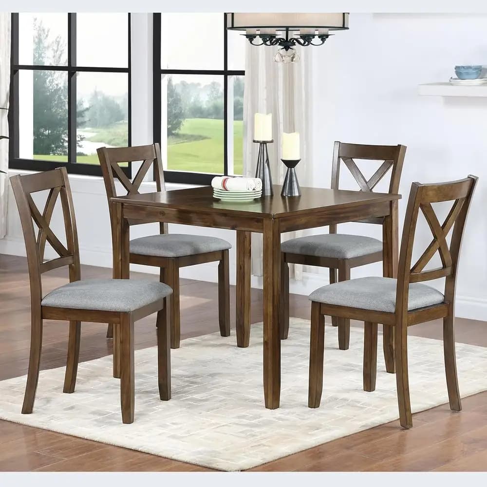 Set da pranzo in legno massello da 5 pezzi con sedie imbottite, adatto per casa o ristorante (noce)
