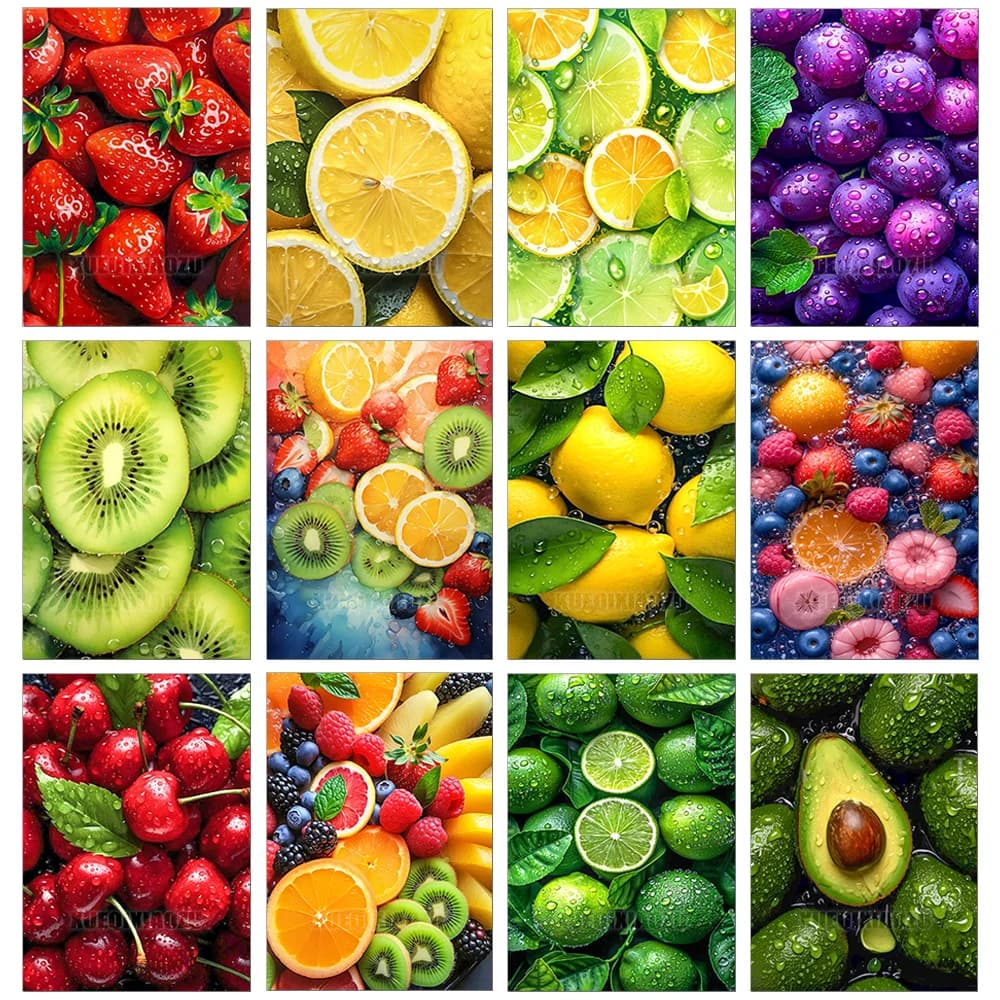 1 pz Kit Pittura Diamante Senza Cornice, Mosaico Diamante Completo, Tema Frutta (Fragola, Limone), Kit Punto Croce Artistico Fai da Te