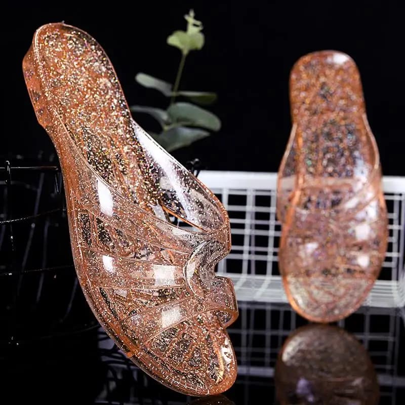 Summer New Women's Crystal Plastic Slippers Indoor Home Anti-Slip Bathing Flat Bottom Shoes Comfortable Convenient PVC Slippers