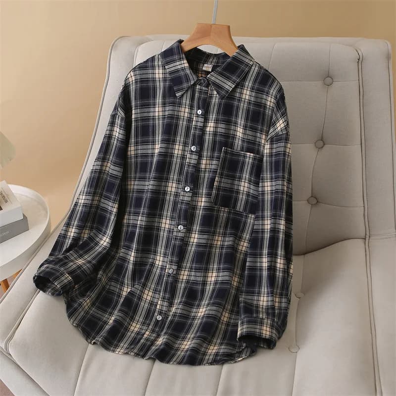 XXXXL Fashion Plus Size Women's Clothing Shirts Spring 2026 Quadrille Shirt with brushed sleeves 541