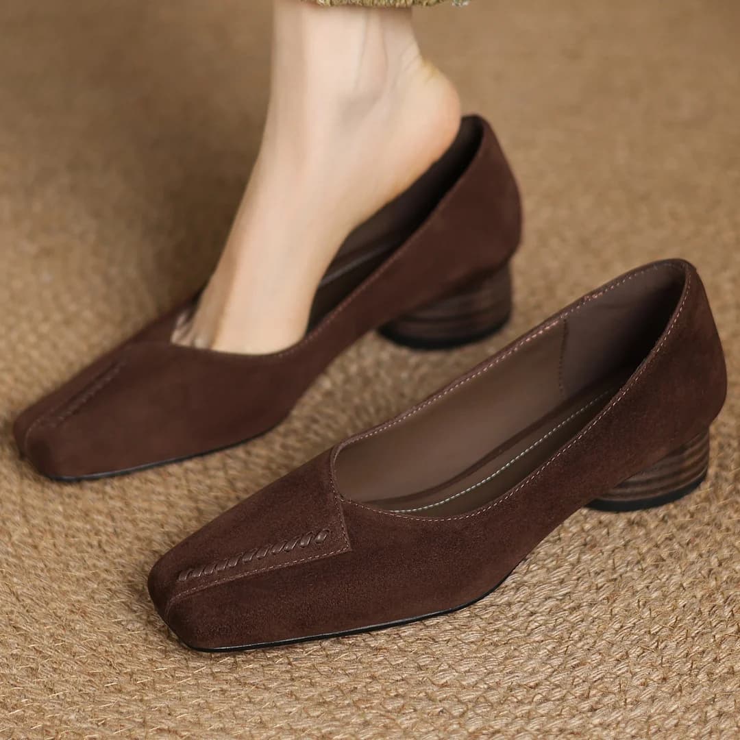 Women's Décolleté brief-on with square tip natural suede size 34-41 Women's stylish OL style shoes with 3 cm round low heel