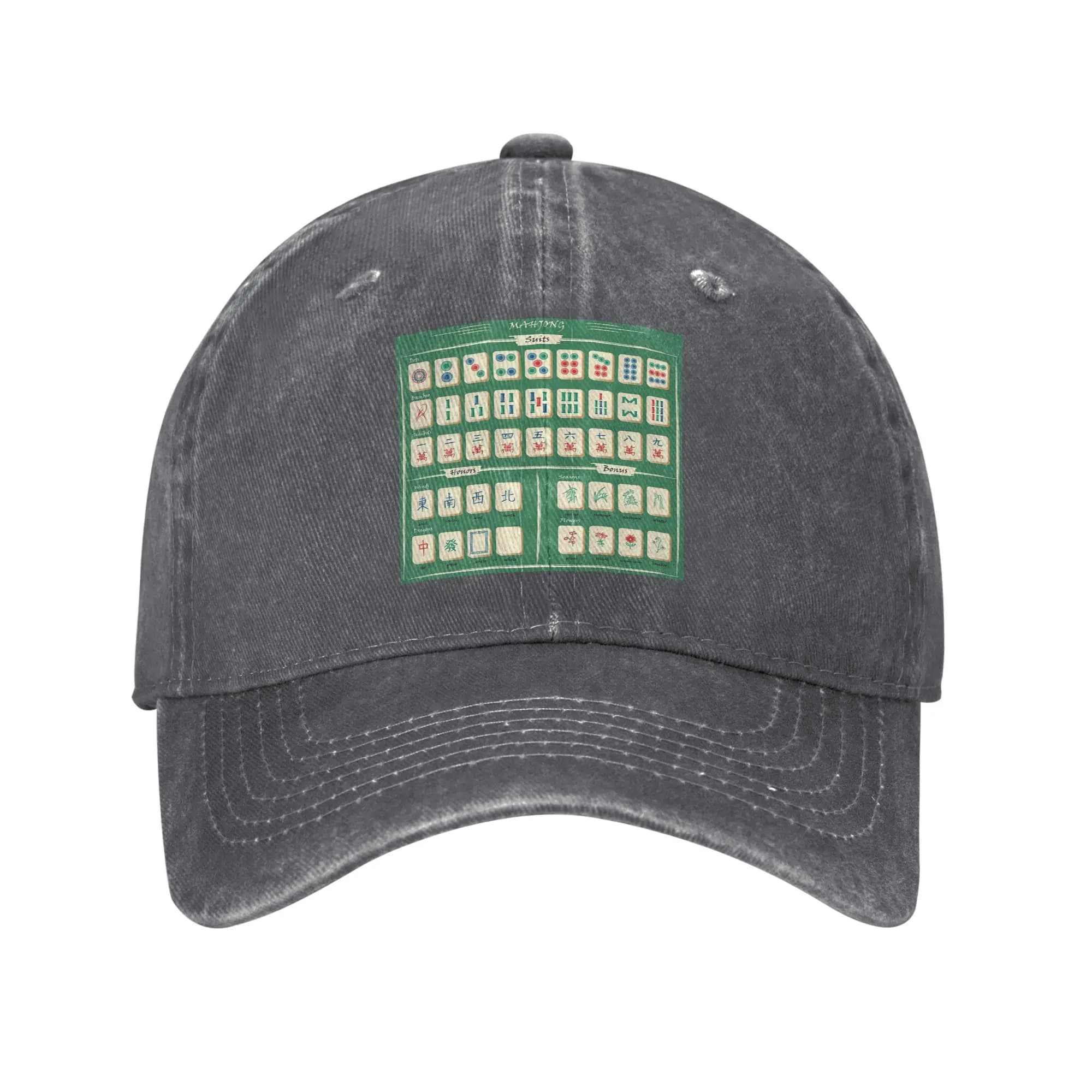 Cappellini da Baseball con Motivo Mahjong, Cappelli in Denim Lavato Regolabili, Berretto Sportivo da Baseball Stile Cowboy per Uomini e Donne