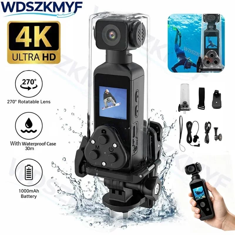 4K Pocket Action Camera 270° Rotatable Bodycam Handheld Portable Small Video Recorder 8MP For Vlog Outdoor Cam Vehicle Recording