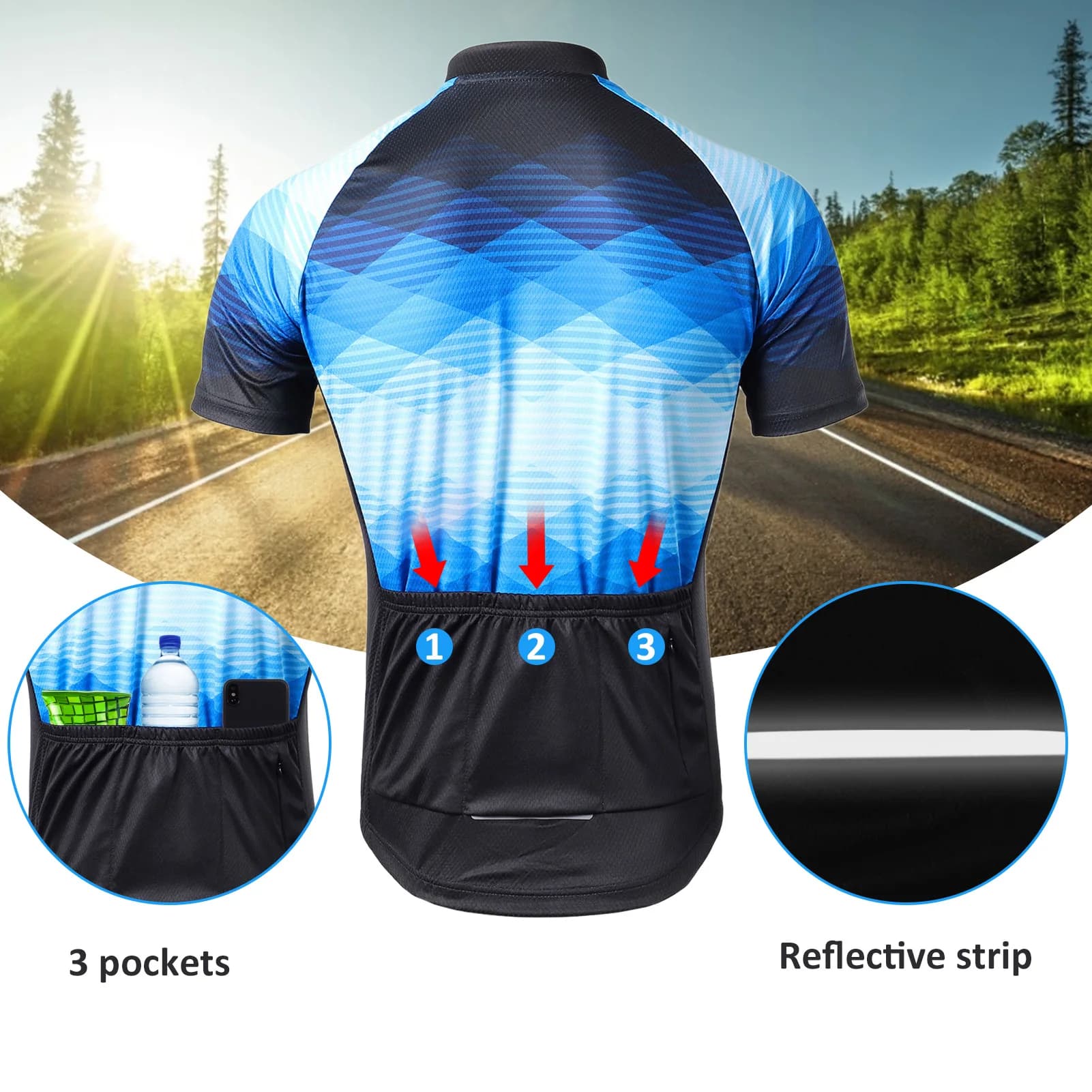 Men's Lixada Cycling Shirt, Short Sleeved Breathable Bike Shirt and Padded Shorts, MTB Cycling Jumpsuit