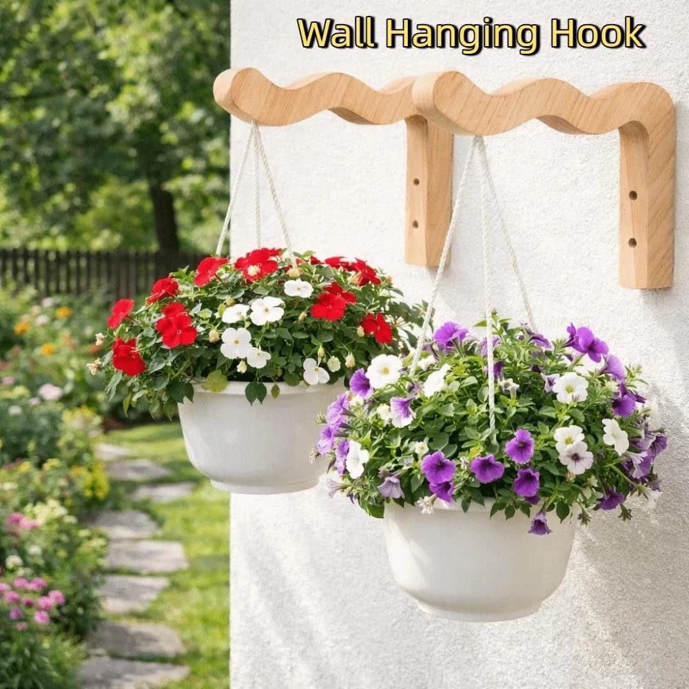 2 Pieces Wall Hook in Wood for Plants, Rustic Style, Multipurpose Hook for Flower Jars, Robust Wall Hook Made in Hand
