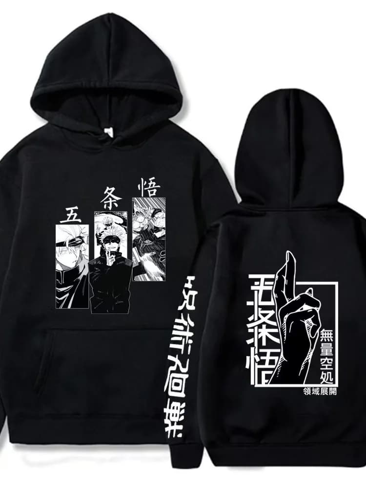 Felpa con Cappuccio Unisex a Maniche Lunghe Jujutsu Kaisen Anime Satoru Gojo Stile Giapponese Abbigliamento Uomo Donna Comoda in Misto Poliestere