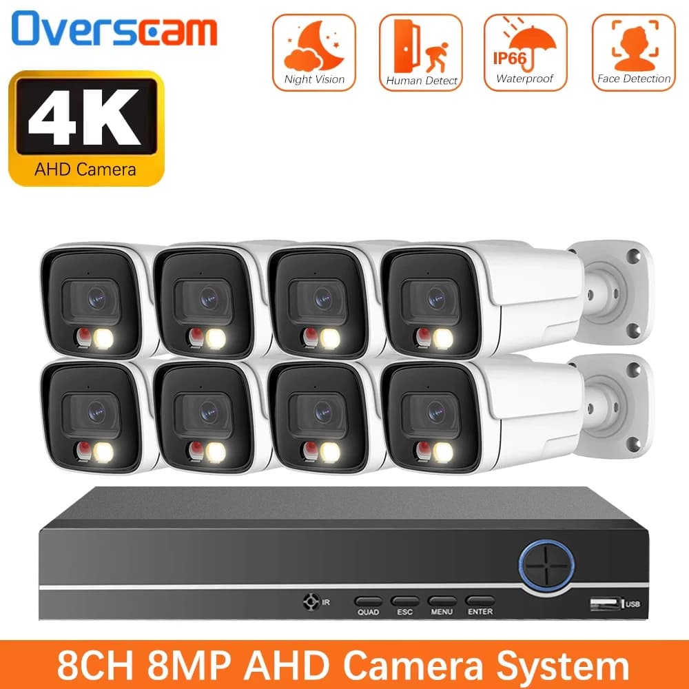8 Channel DVR CCTV Security System with Facial Detection, 4K 8MP Analog Camera Kit, Waterproof Videos Set with Metal Bullet Cameras